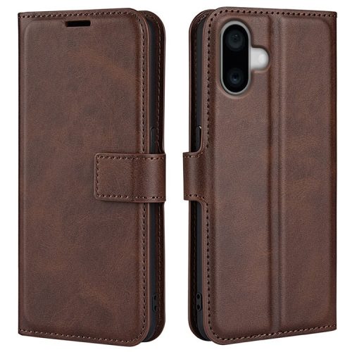 For iPhone 16 Case Calf Texture PU Leather Folio Flip Phone Wallet Cover - Brown