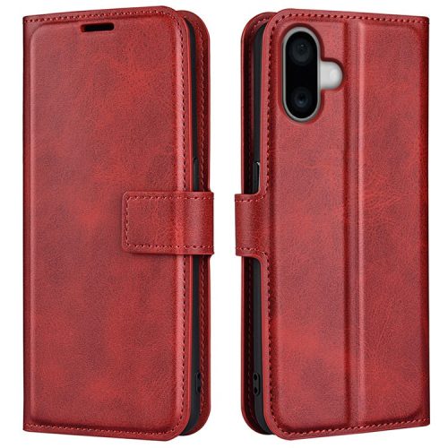 For iPhone 16 Case Calf Texture PU Leather Folio Flip Phone Wallet Cover - Red