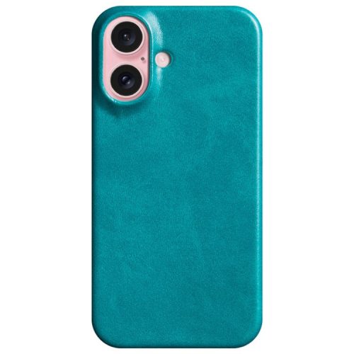 For iPhone 16 Case Calf Texture PU Leather Hard PC Protective Phone Cover - Green