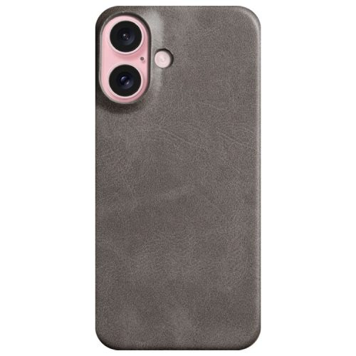 For iPhone 16 Case Calf Texture PU Leather Hard PC Protective Phone Cover - Grey