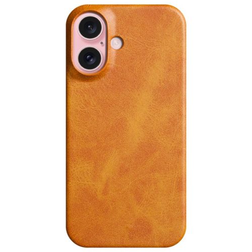 For iPhone 16 Case Calf Texture PU Leather Hard PC Protective Phone Cover - Orange