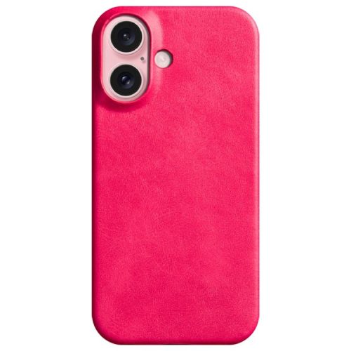 For iPhone 16 Case Calf Texture PU Leather Hard PC Protective Phone Cover - Rose