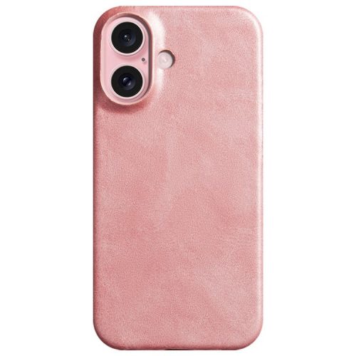 For iPhone 16 Case Calf Texture PU Leather Hard PC Protective Phone Cover - Rose Gold