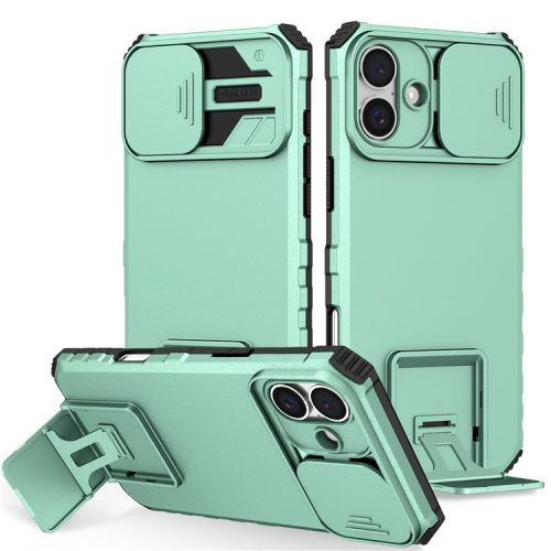 For iPhone 16 Case Camera Slider PC + TPU Phone Cover with Kickstand - Baby Blue