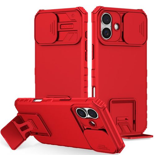 For iPhone 16 Case Camera Slider PC + TPU Phone Cover with Kickstand - Red