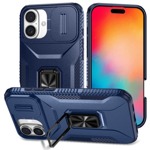 For iPhone 16 Case Camshield Kickstand TPU+PC Anti-Slip Phone Cover - Blue