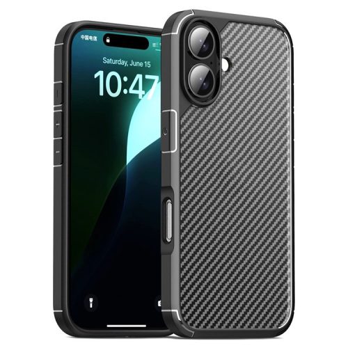 For iPhone 16 Case Carbon Fiber Texture Anti-Scratch TPU+PC Back Cover