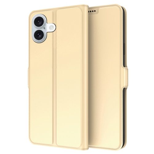 For iPhone 16 Case Card Holder PU Leather Full Protection Phone Cover - Gold