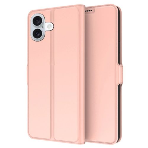 For iPhone 16 Case Card Holder PU Leather Full Protection Phone Cover - Rose Gold