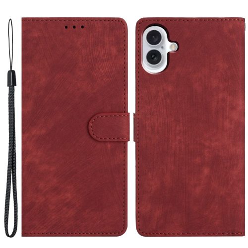 For iPhone 16 Case Card Holder Shockproof PU Leather Phone Cover - Red