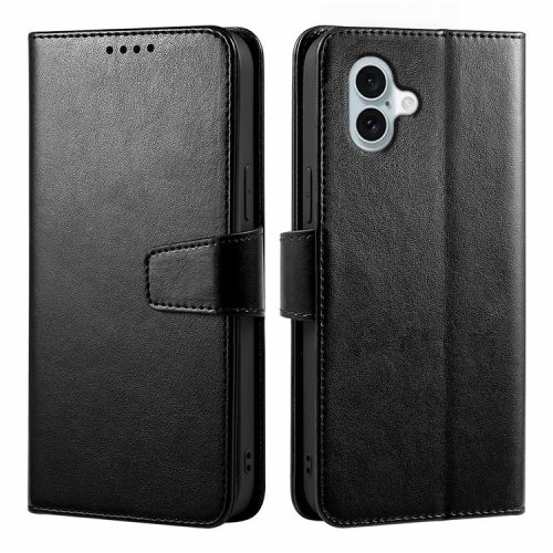 For iPhone 16 Case Card Holder Wallet Leather Phone Cover Stand - Black