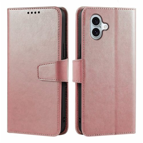 For iPhone 16 Case Card Holder Wallet Leather Phone Cover Stand - Rose Gold