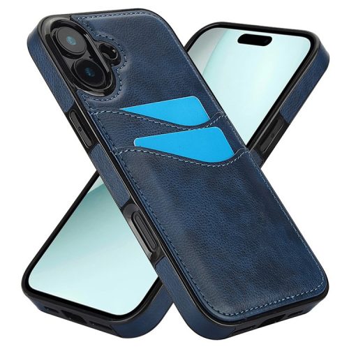 For iPhone 16 Case Card Slot Slim-Fit PU+TPU Mobile Cover - Blue