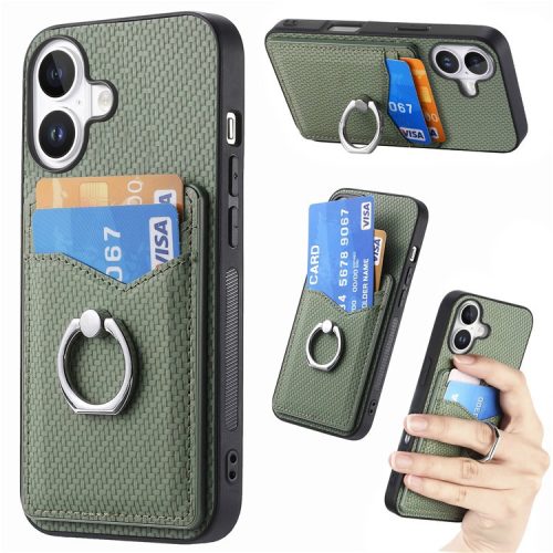 For iPhone 16 Case Card Slots Ring Holder Kickstand Phone Cover - Green