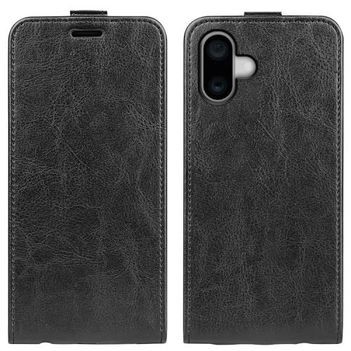 For iPhone 16 Case Card Slots Vertical Flip PU Leather Phone Cover - Black