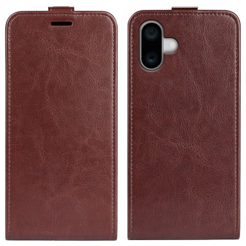 For iPhone 16 Case Card Slots Vertical Flip PU Leather Phone Cover - Brown