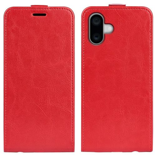 For iPhone 16 Case Card Slots Vertical Flip PU Leather Phone Cover - Red