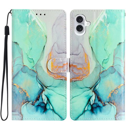 For iPhone 16 Case Card Slots Wallet Pattern Print PU Leather Phone Cover - Green Marble