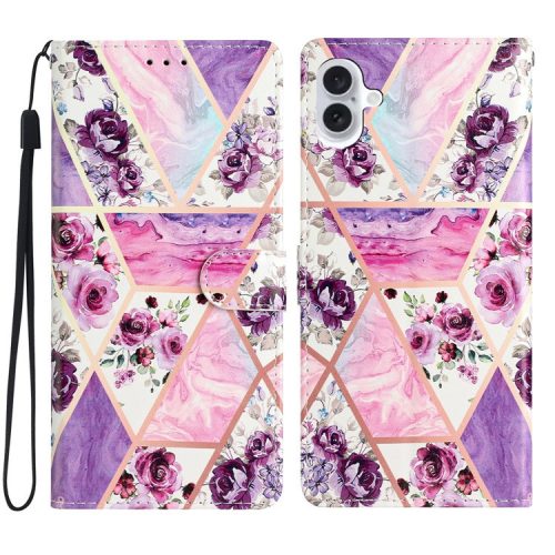 For iPhone 16 Case Card Slots Wallet Pattern Print PU Leather Phone Cover - Purple Flowers