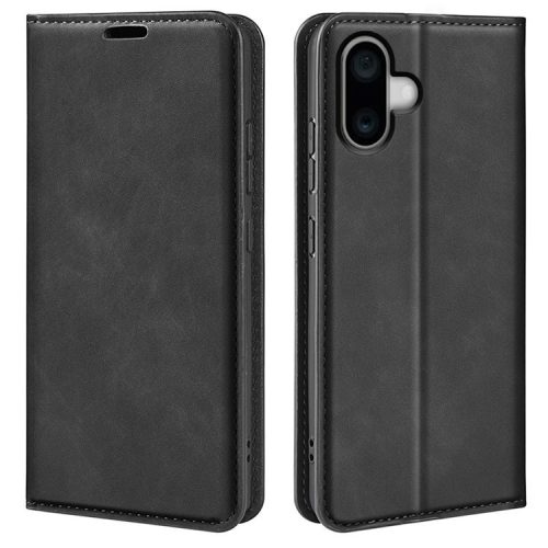 For iPhone 16 Case Card Slots Wallet Skin-Feel PU Leather Phone Cover - Black