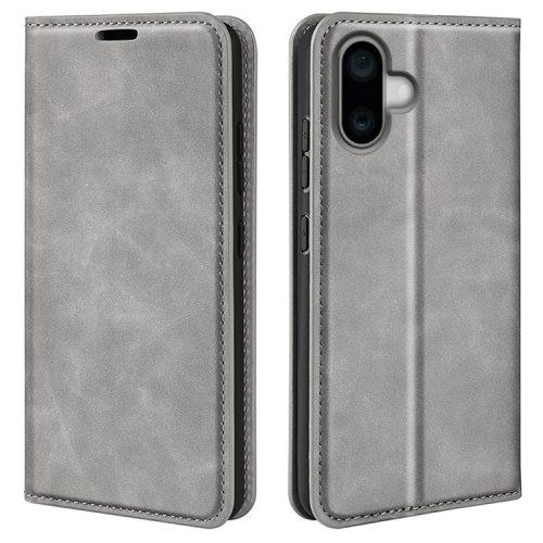 For iPhone 16 Case Card Slots Wallet Skin-Feel PU Leather Phone Cover - Grey