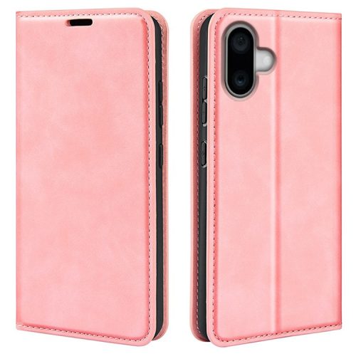 For iPhone 16 Case Card Slots Wallet Skin-Feel PU Leather Phone Cover - Pink