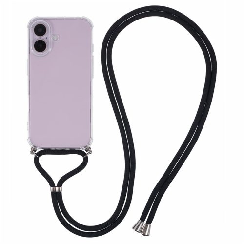 For iPhone 16 Case Clear TPU Protective Back Phone Cover with Strap (Large Lens Hole)