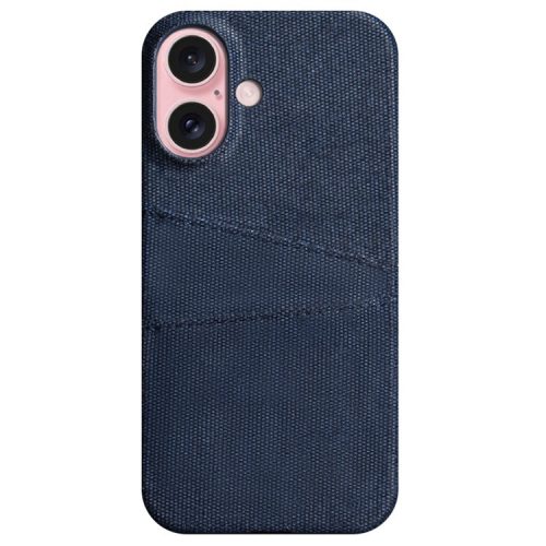 For iPhone 16 Case Cloth + PC Hard Phone Cover with Dual Card Slots - Blue