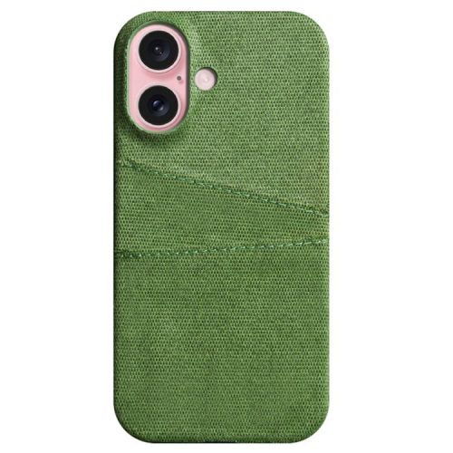 For iPhone 16 Case Cloth + PC Hard Phone Cover with Dual Card Slots - Green