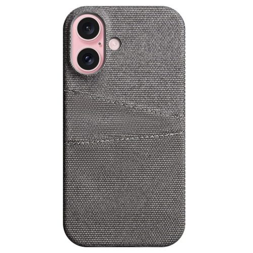 For iPhone 16 Case Cloth + PC Hard Phone Cover with Dual Card Slots - Grey