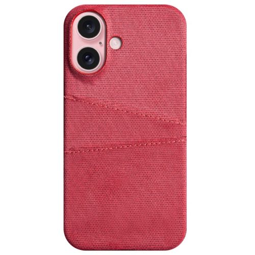 For iPhone 16 Case Cloth + PC Hard Phone Cover with Dual Card Slots - Red