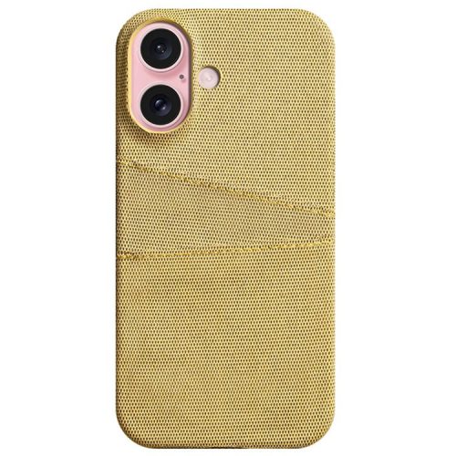 For iPhone 16 Case Cloth + PC Hard Phone Cover with Dual Card Slots - Yellow