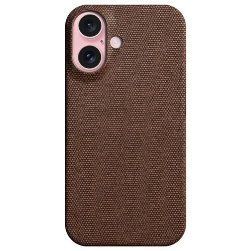 For iPhone 16 Case Cloth Texture Anti-scratch Protective PC Phone Cover - Brown