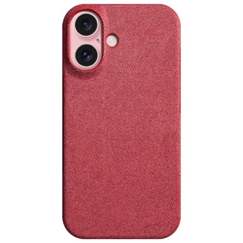 For iPhone 16 Case Cloth Texture Anti-scratch Protective PC Phone Cover - Red