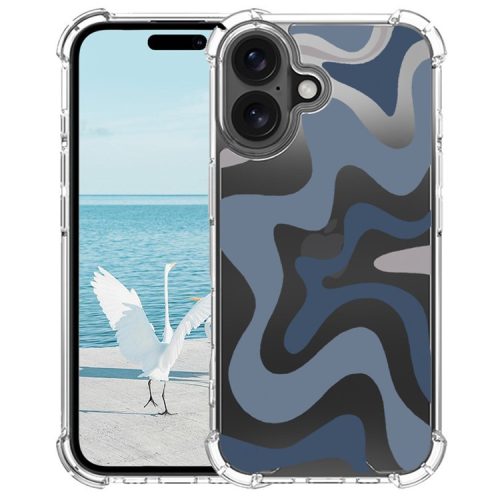 For iPhone 16 Case Colorful Wave Pattern Printing Soft TPU+PC Phone Cover - Blue