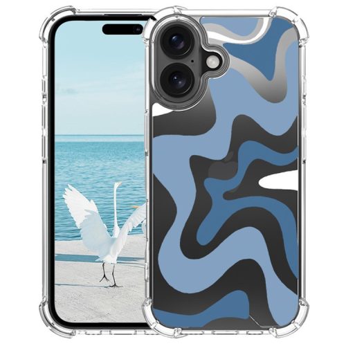 For iPhone 16 Case Colorful Wave Pattern Printing Soft TPU+PC Phone Cover - Blue  /  White