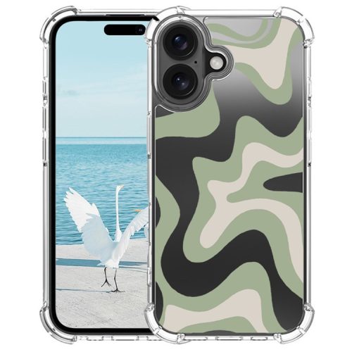 For iPhone 16 Case Colorful Wave Pattern Printing Soft TPU+PC Phone Cover - Green