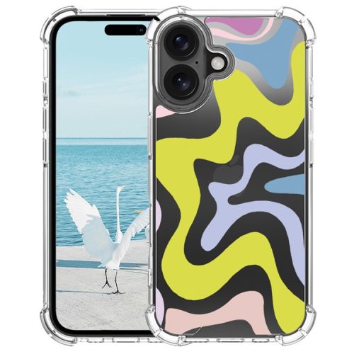 For iPhone 16 Case Colorful Wave Pattern Printing Soft TPU+PC Phone Cover - Multi-color