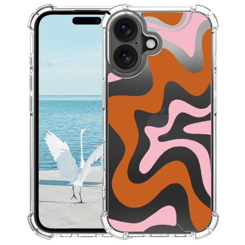 For iPhone 16 Case Colorful Wave Pattern Printing Soft TPU+PC Phone Cover - Pink