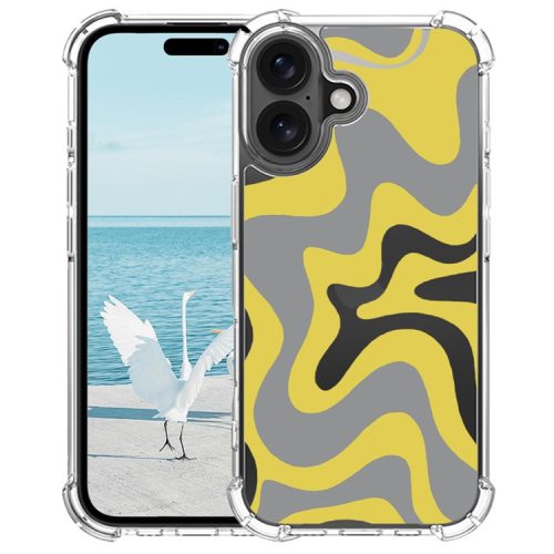 For iPhone 16 Case Colorful Wave Pattern Printing Soft TPU+PC Phone Cover - Yellow