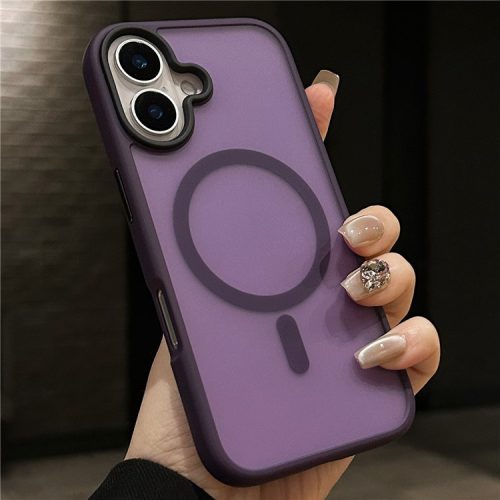 For iPhone 16 Case Compatible with MagSafe Acrylic+TPU Translucent Matte Back Cover - Dark Purple