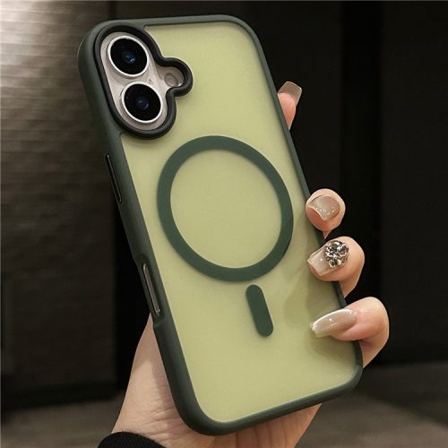 For iPhone 16 Case Compatible with MagSafe Acrylic+TPU Translucent Matte Back Cover - Green