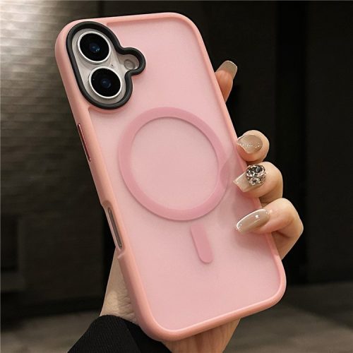 For iPhone 16 Case Compatible with MagSafe Acrylic+TPU Translucent Matte Back Cover - Pink