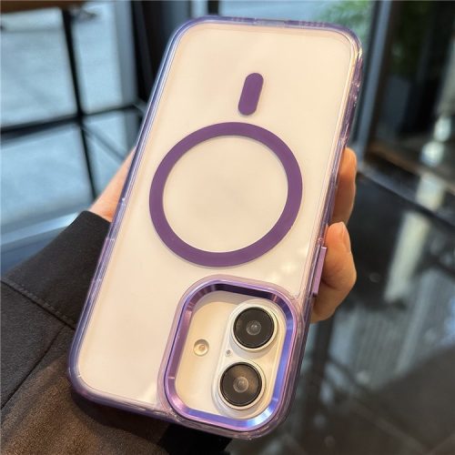 For iPhone 16 Case Compatible with MagSafe Anti-Drop PC+TPU Hybrid Phone Cover - Purple