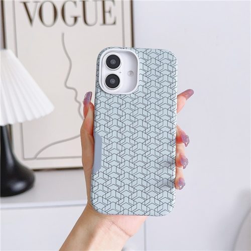 For iPhone 16 Case Compatible with MagSafe Anti-Drop PU+TPU Phone Cover Geometric Pattern - Baby Blue