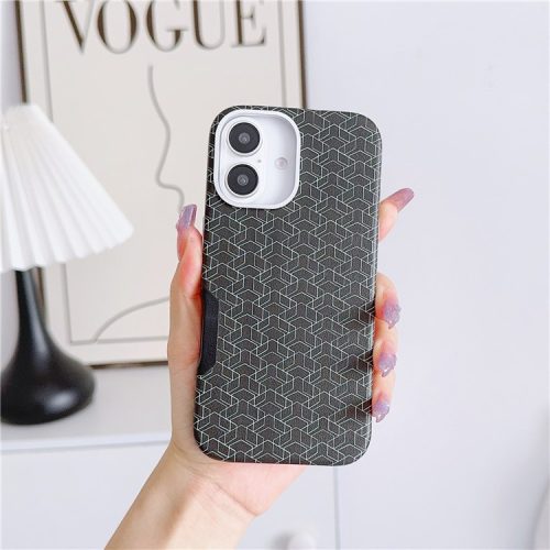 For iPhone 16 Case Compatible with MagSafe Anti-Drop PU+TPU Phone Cover Geometric Pattern - Black