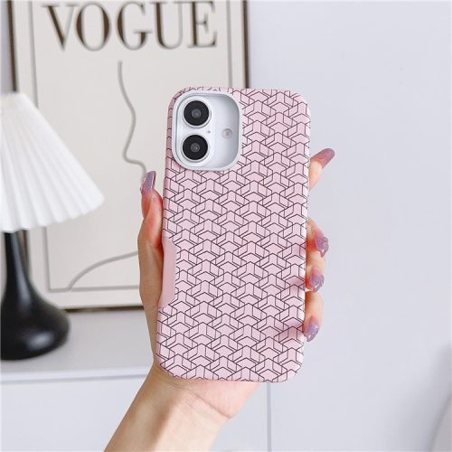 For iPhone 16 Case Compatible with MagSafe Anti-Drop PU+TPU Phone Cover Geometric Pattern - Pink