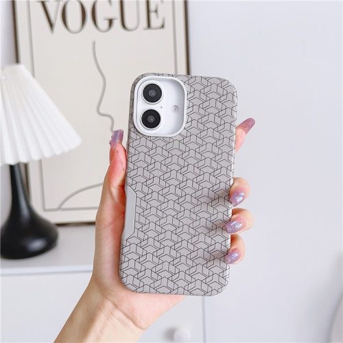 For iPhone 16 Case Compatible with MagSafe Anti-Drop PU+TPU Phone Cover Geometric Pattern - Titanium Grey