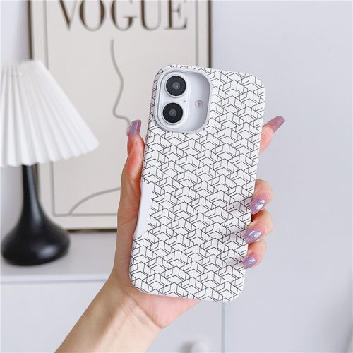 For iPhone 16 Case Compatible with MagSafe Anti-Drop PU+TPU Phone Cover Geometric Pattern - White