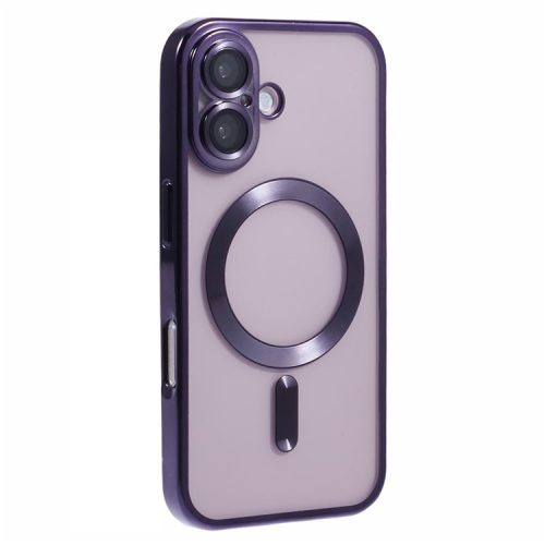 For iPhone 16 Case Compatible with Magsafe Clear TPU Phone Cover with Lens Film - Dark Purple